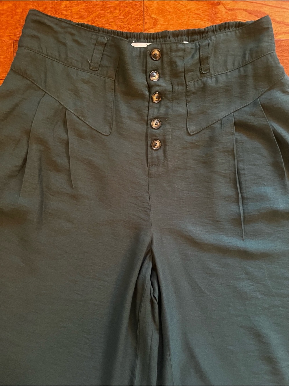 Anthropologie Wide-Leg High-Waist Button Front Pants in Deep Teal - Picture 2 of 13
